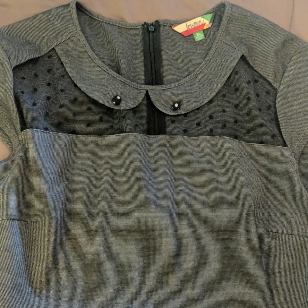 Retro Grey Dress with Lace Cut-out XL